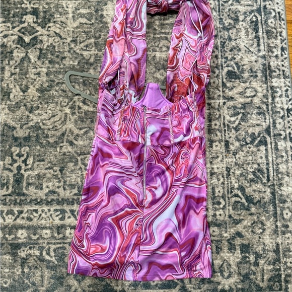Bardot Pink Swirl crisscross top tie in the back Mini Dress size xl - Picture 7 of 11